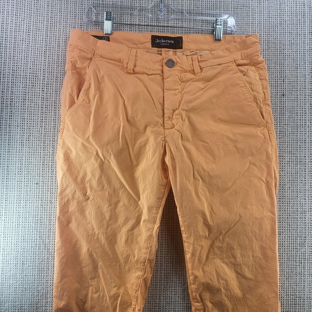 Jeckerson Pants Mens 34x32 Orange Chino Stretch Tapered Leg Casual Flat Front